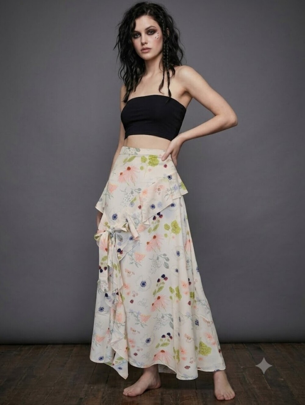 Fireflies for Lanterns Enchanted Botanical Ruffle Maxi Skirt, NWOT, Size XL